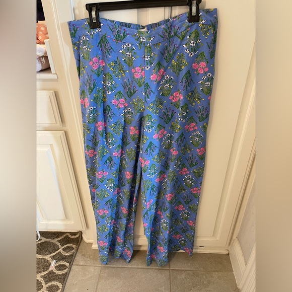 LOFT Blue Floral Wide Leg Pants - Picture 1 of 3